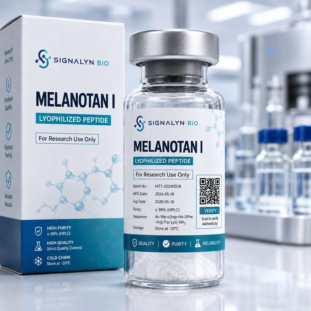 Melanotan I research peptide vial and packaging at Signalyn Bio