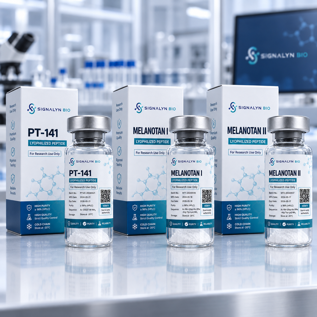 Specialty research peptides including PT-141, Melanotan I and Melanotan II at Signalyn Bio