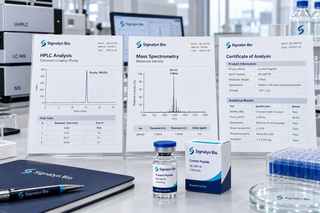 Peptide HPLC, mass spectrometry and COA records used in batch quality review