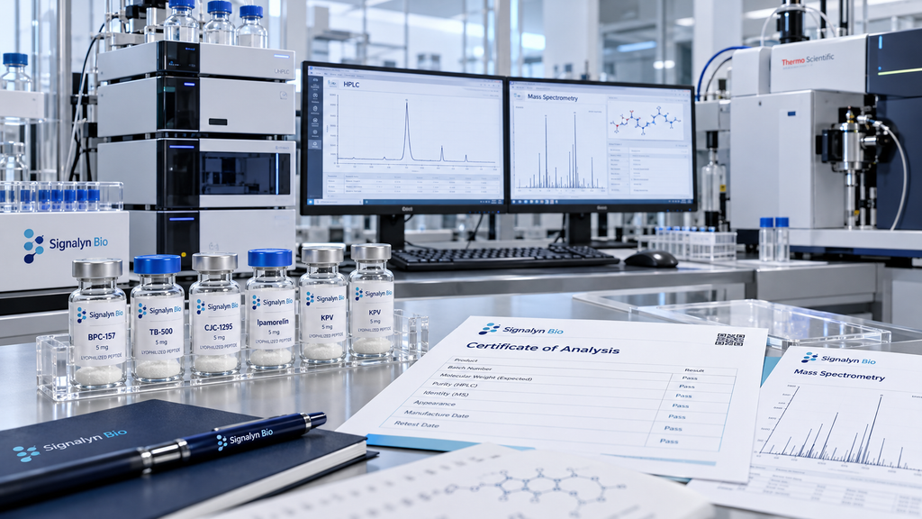 Peptide analytical testing capabilities including HPLC, mass spectrometry and COA documentation