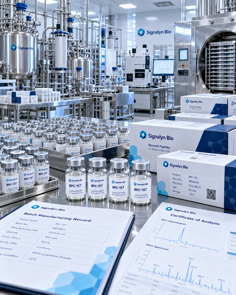 Bulk peptide manufacturing with scale-up production, lyophilization and batch documentation at Signalyn Bio