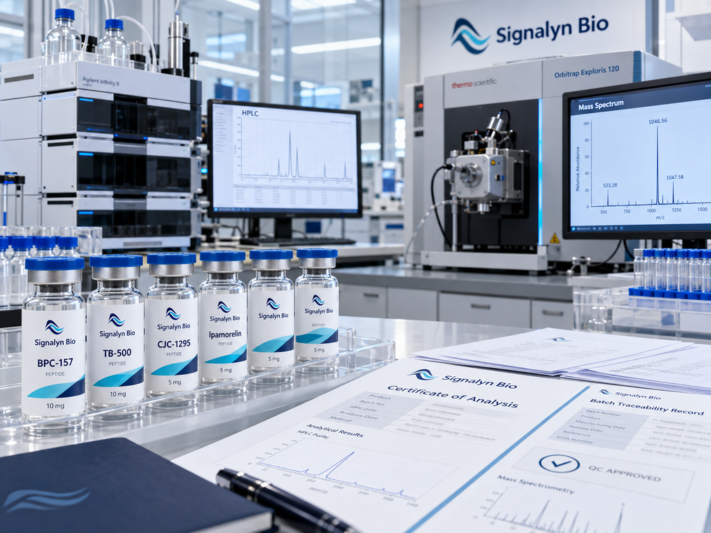 Peptide analytical testing laboratory with HPLC, mass spectrometry, COA and batch documentation