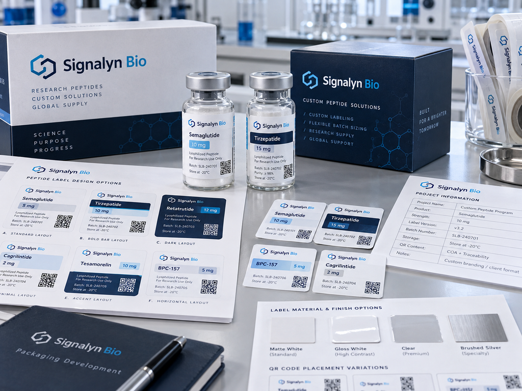 Custom retatrutide peptide vial labels and packaging