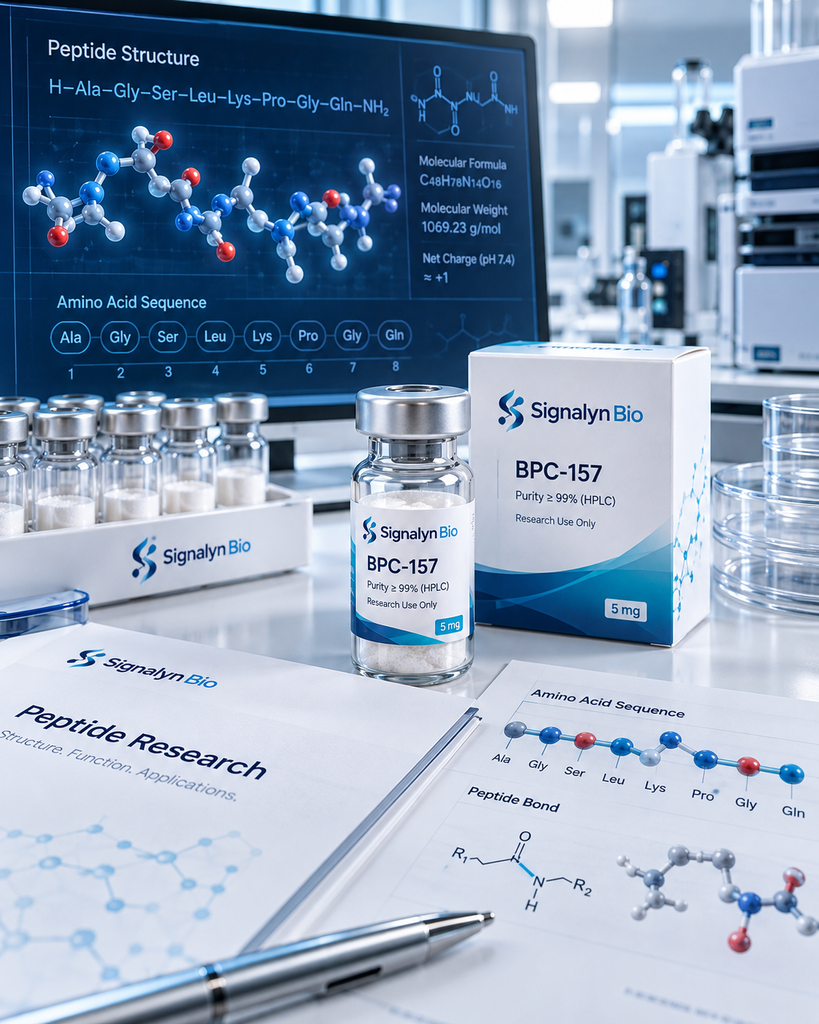 Peptide molecular structure and amino acid sequence research concepts at Signalyn Bio